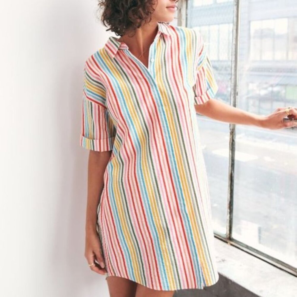 Bonobos Women's Riviera Rainbow Stripe Seersucker Shirt Dress XS
